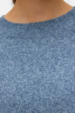 Doffy O-Neck Bluse - Mørk Denim m. Hvid Melange