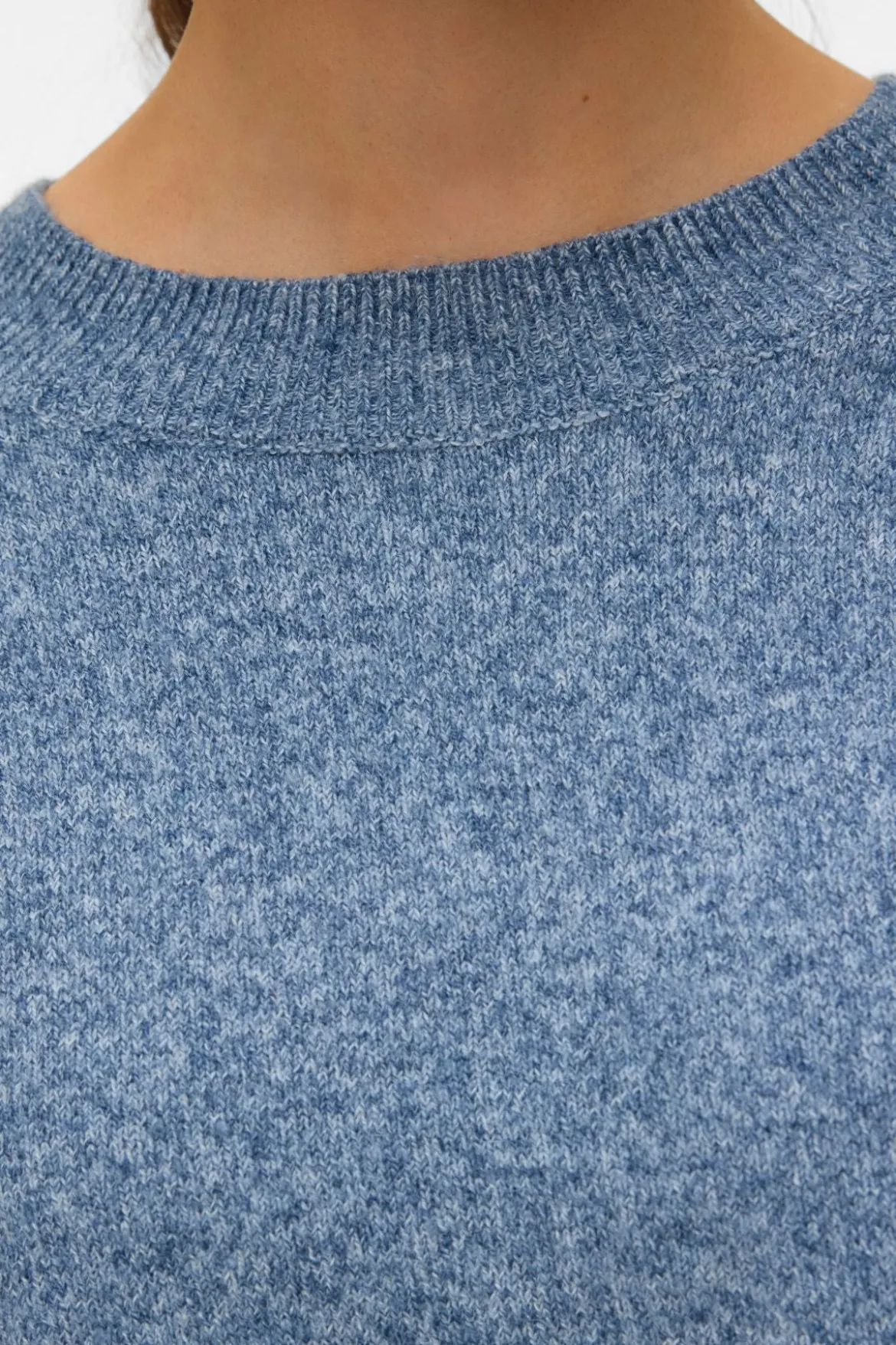 Doffy O-Neck Bluse - Mørk Denim m. Hvid Melange