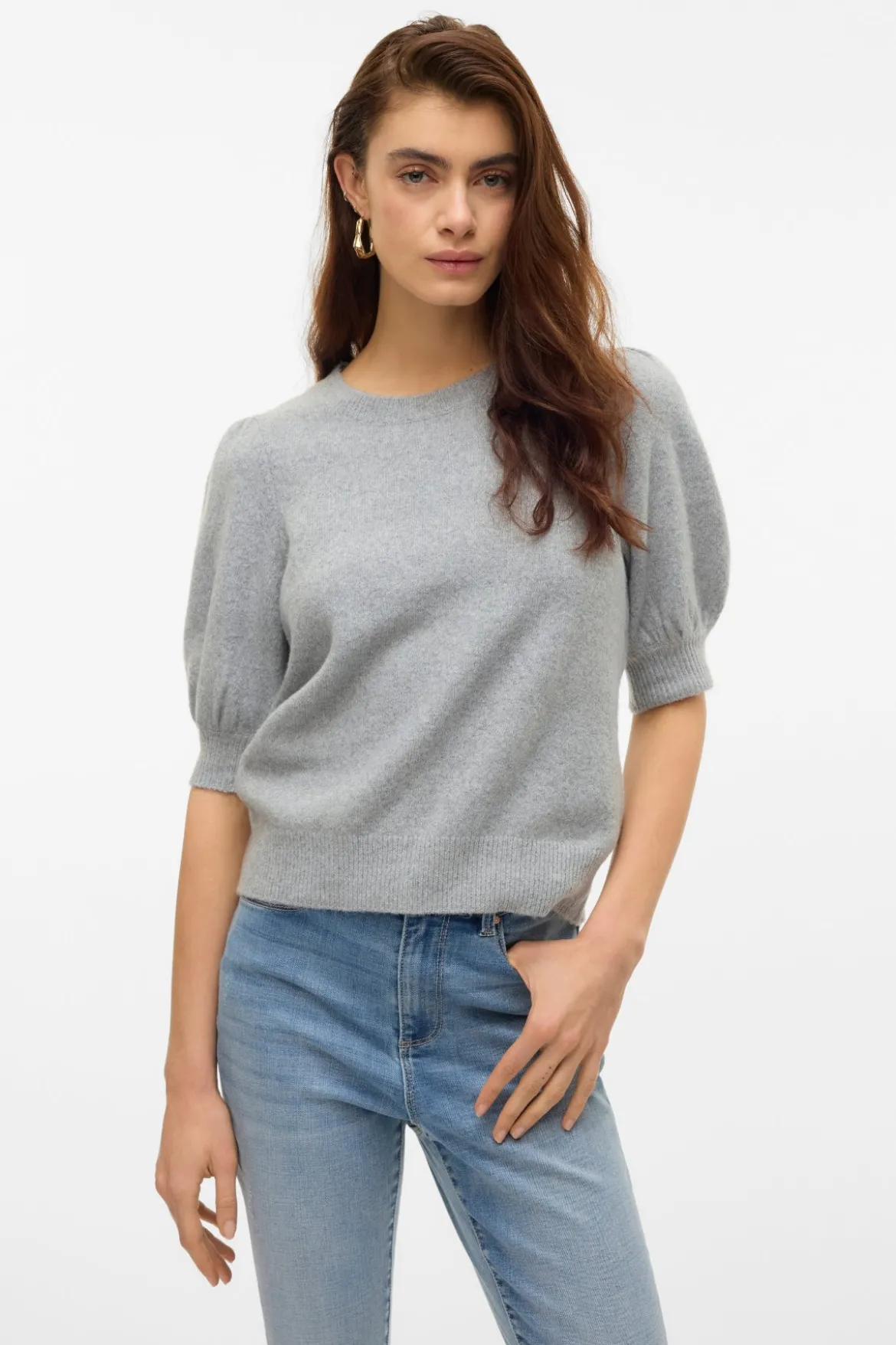 Doffy O-Neck Pullover - Light Grey Melange