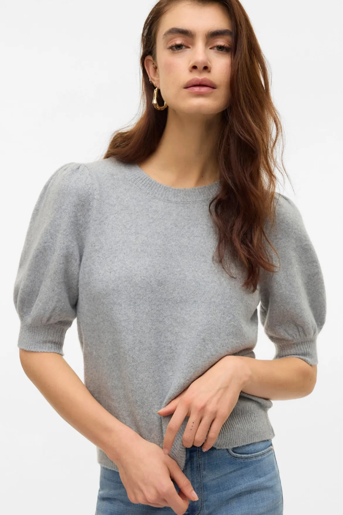Doffy O-Neck Pullover - Light Grey Melange