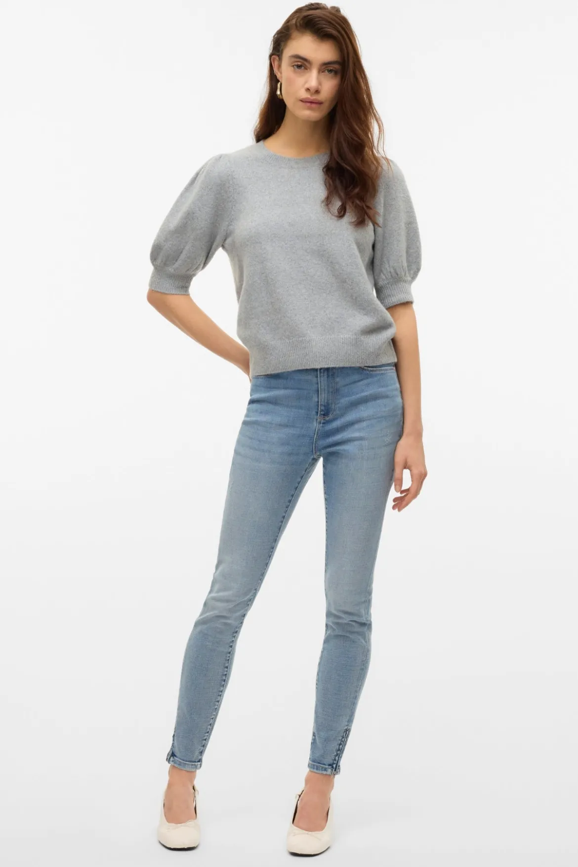 Doffy O-Neck Pullover - Light Grey Melange
