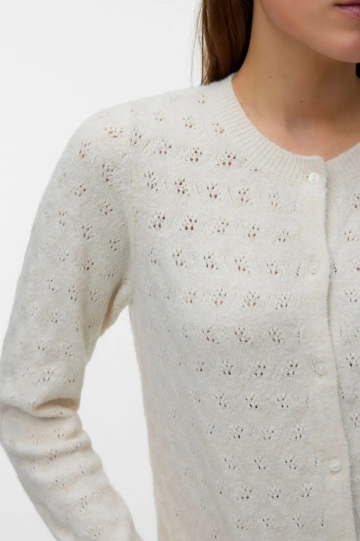 Doffy Stitch Ls O-Neck Cardigan - Birch Melange
