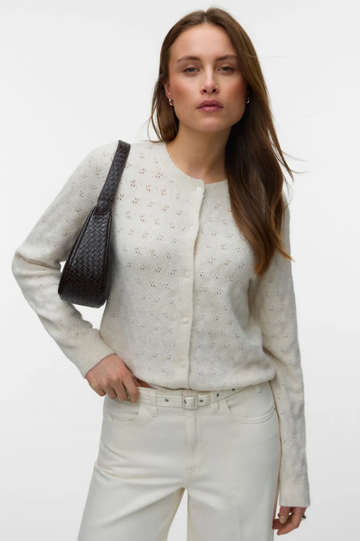 Doffy Stitch Ls O-Neck Cardigan - Birch Melange
