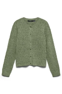 Doffy Stitch Ls O-Neck Cardigan - Oil Green Melange