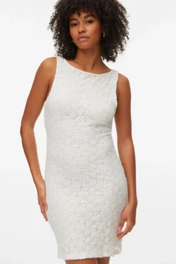 Dolly Boat Neck Short Dress - Snow White