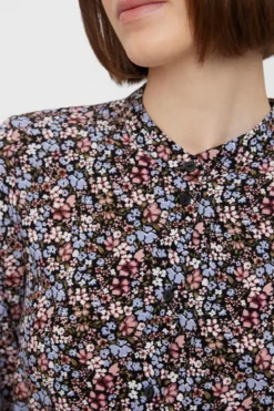 Easy Lang Skjortekjole - Sort m. Blå Blomster