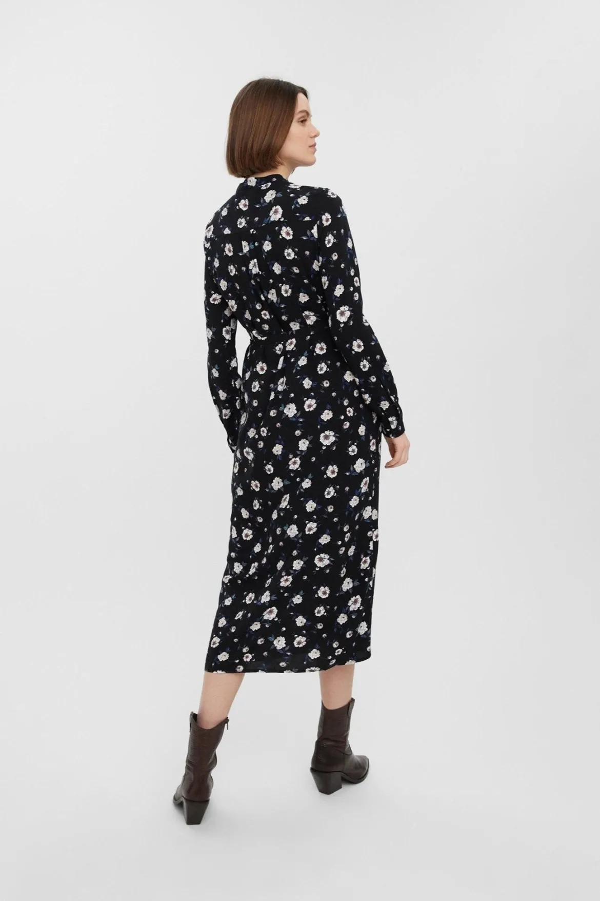 Easy Long Sleeve Shirt Dress - Sort
