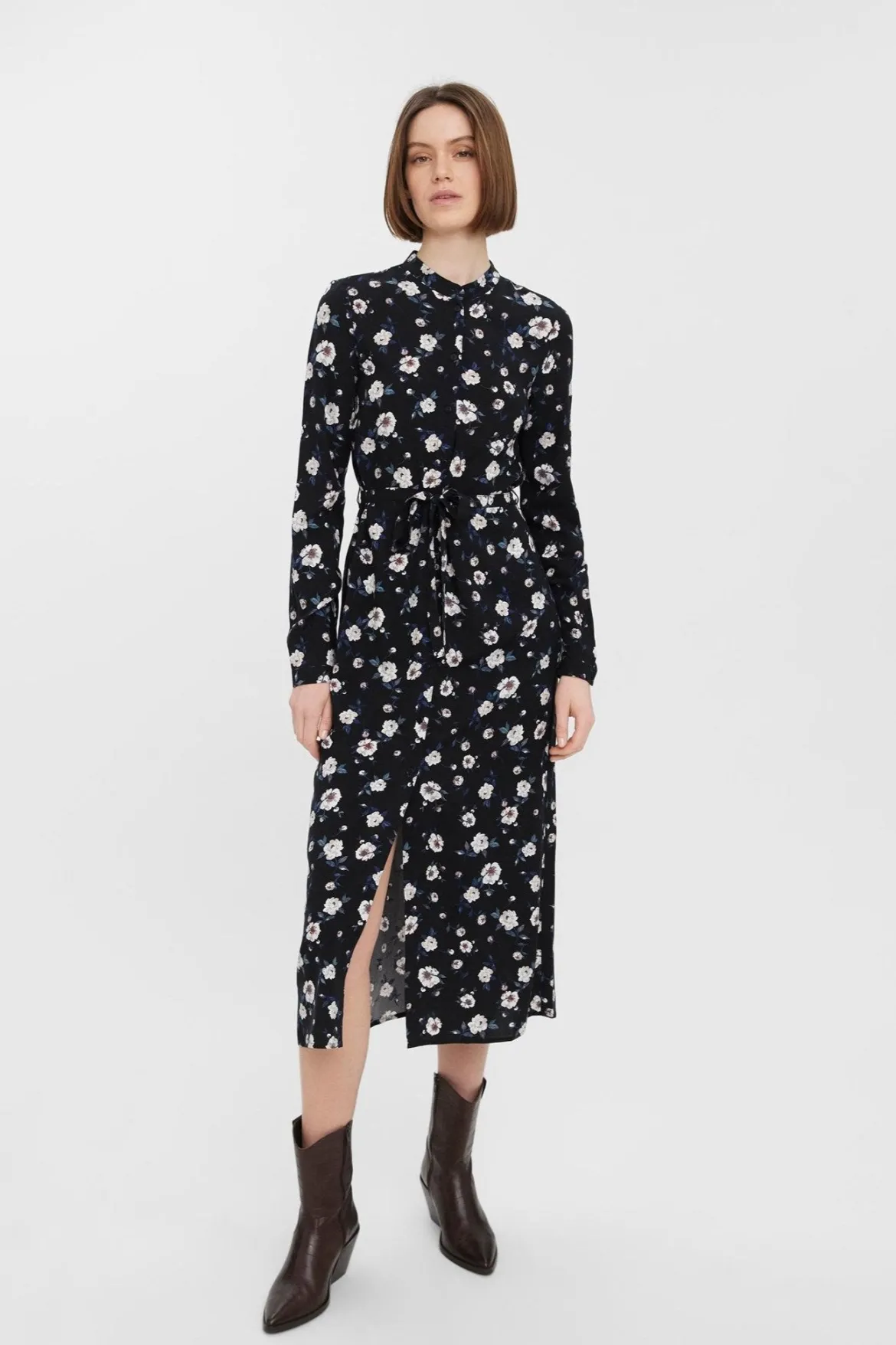 Easy Long Sleeve Shirt Dress - Sort