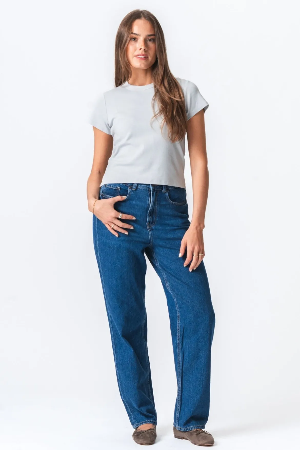 Emily Kort T-Shirt - Lys Grå