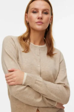 Fantastisk O-Neck Cardigan - Silver Mink Melange w. Birch