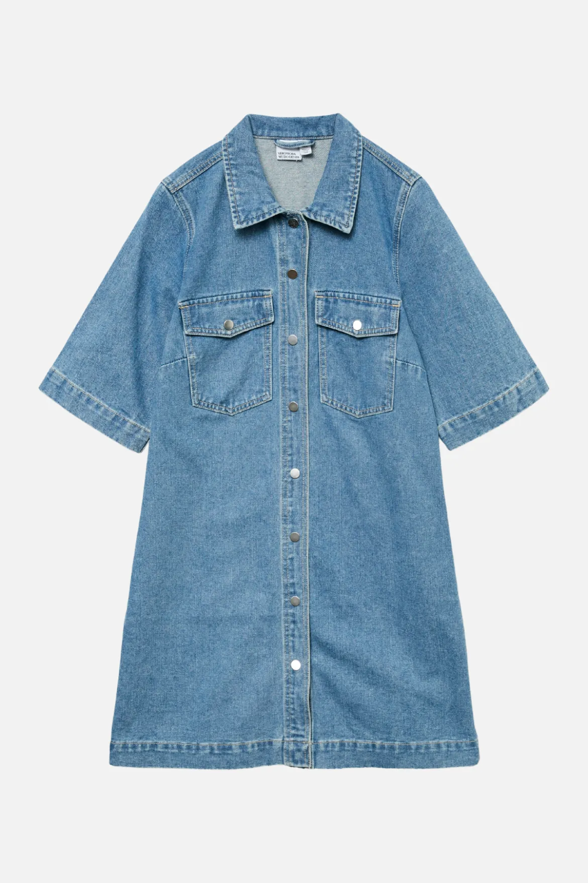 Fenja Kort Denim Kjole - Medium Blå Denim