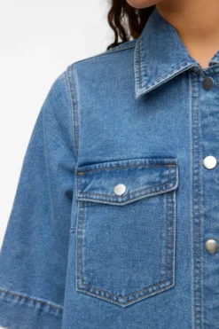 Fenja Kort Denim Kjole - Medium Blå Denim