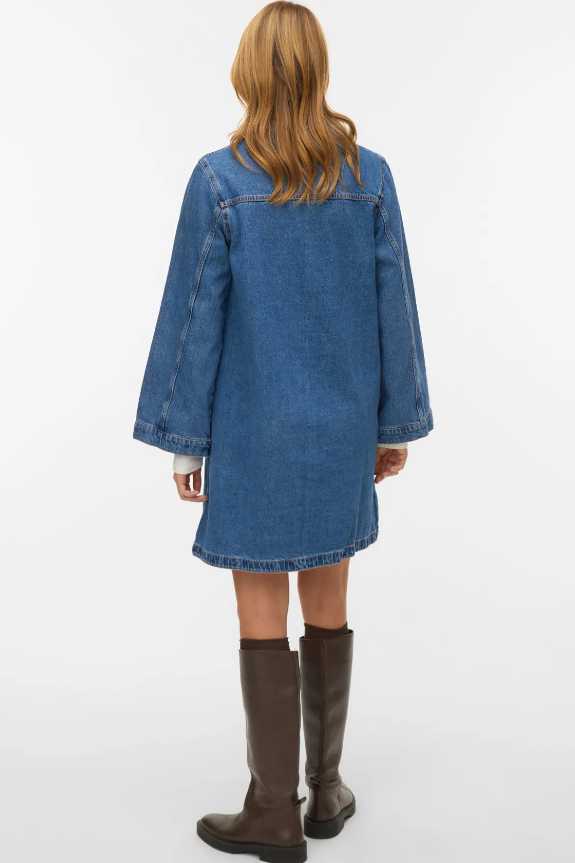 Findo Kort Denimkjole - Medium Blue Denim