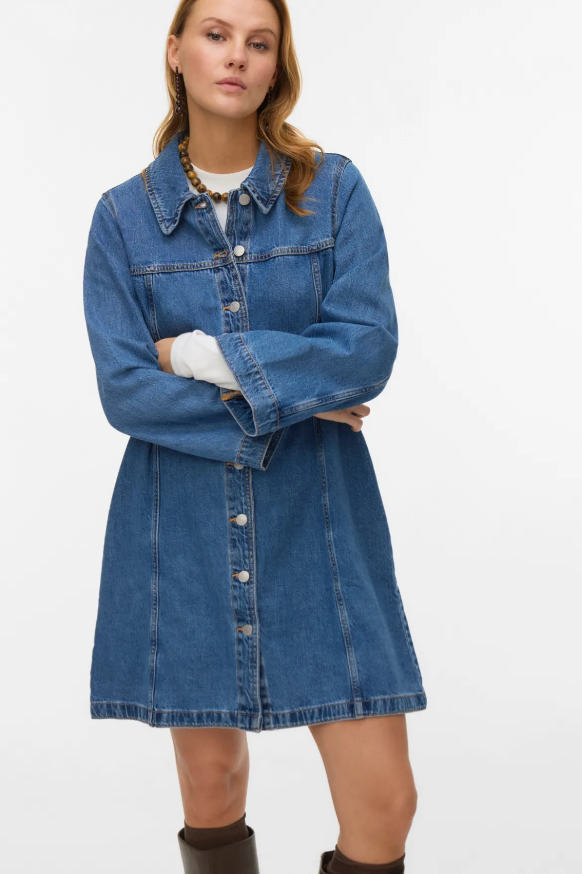 Findo Kort Denimkjole - Medium Blue Denim