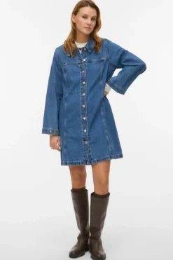 Findo Kort Denimkjole - Medium Blue Denim