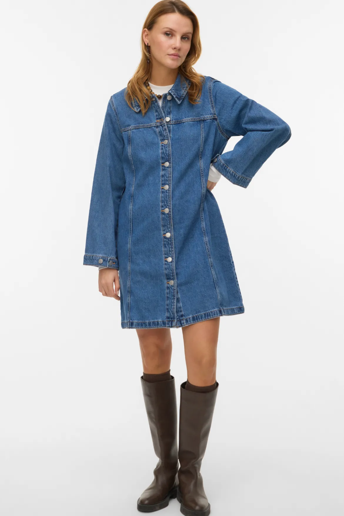Findo Kort Denimkjole - Medium Blue Denim