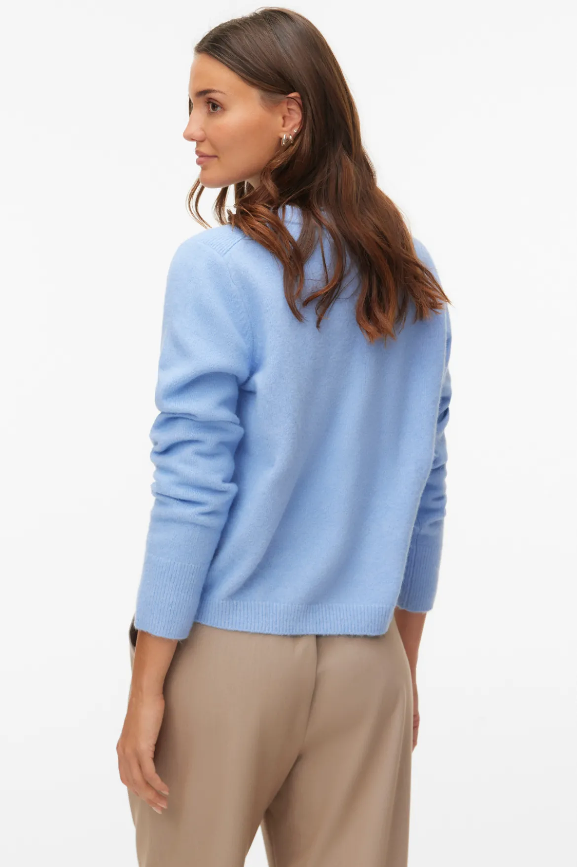 Fiona Kort Cardigan med Knapper - Brunnera Blue Melange