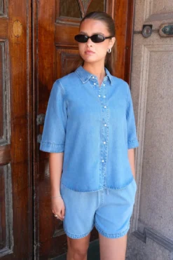 Frame Denim Top - Lyseblå Denim