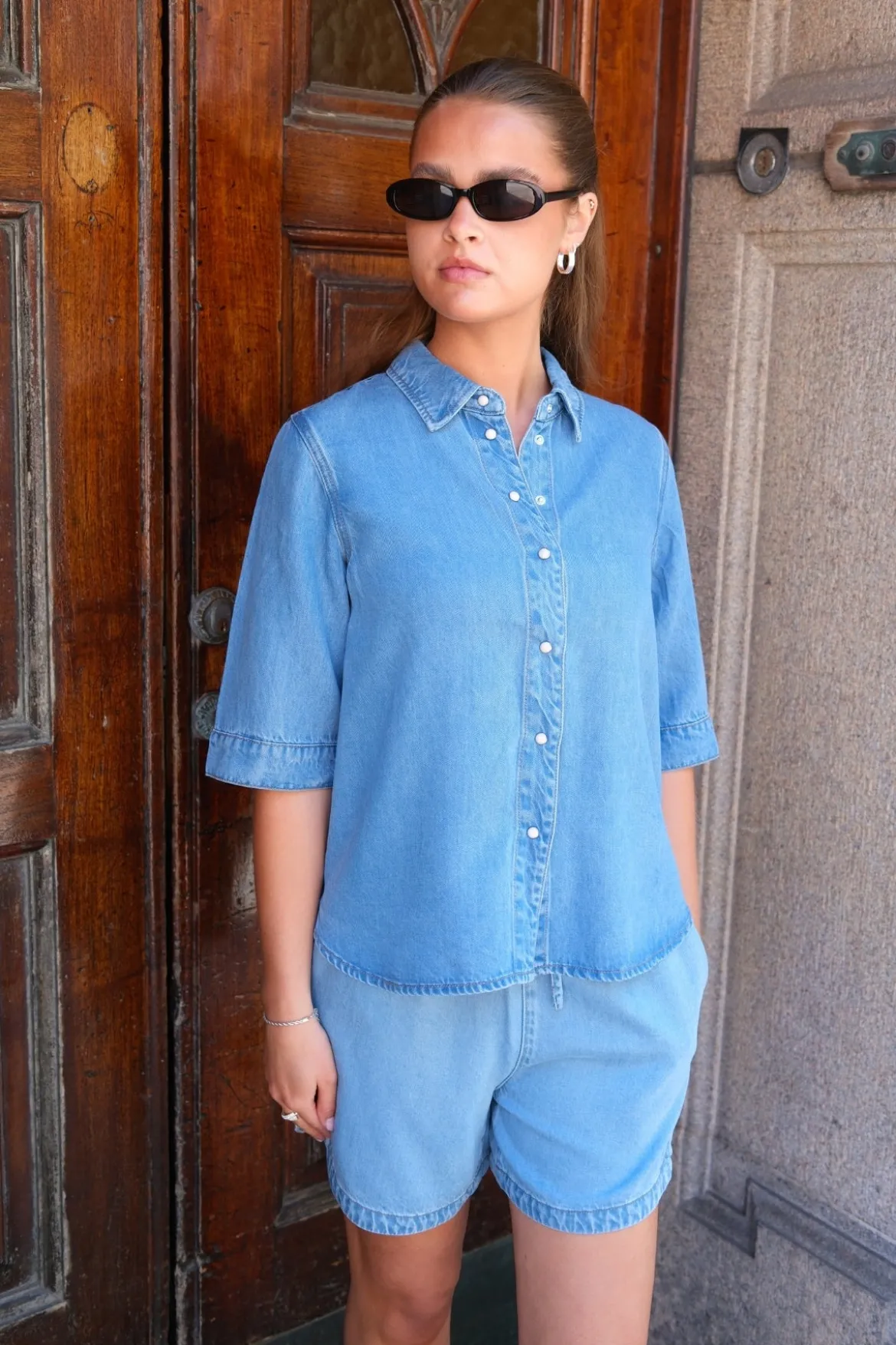 Frame Denim Top - Lyseblå Denim