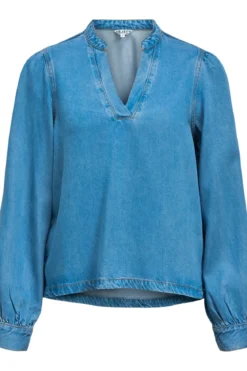 Frame V-Neck Re Denim Top - Light Blue Denim