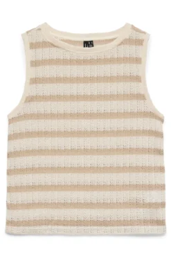 Freja Kortærmet Top - Stribet - Birch - Doeskin