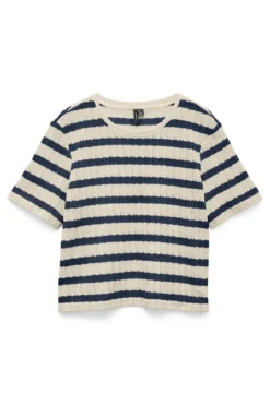 Freja Top - Birch Stripes - Navy Blazer