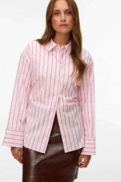 Gina Belt Shirt - Pink-A-Boo Stribet - Cocoa Brown/Snow White