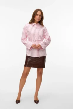 Gina Belt Shirt - Pink-A-Boo Stribet - Cocoa Brown/Snow White