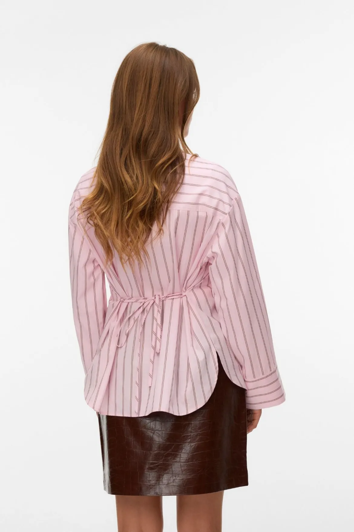 Gina Belt Shirt - Pink-A-Boo Stribet - Cocoa Brown/Snow White