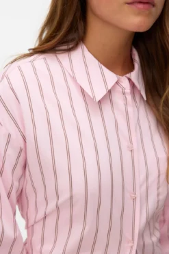 Gina Belt Shirt - Pink-A-Boo Stribet - Cocoa Brown/Snow White