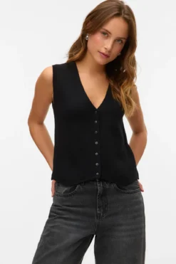 Gold V-Neck Vest - Sort