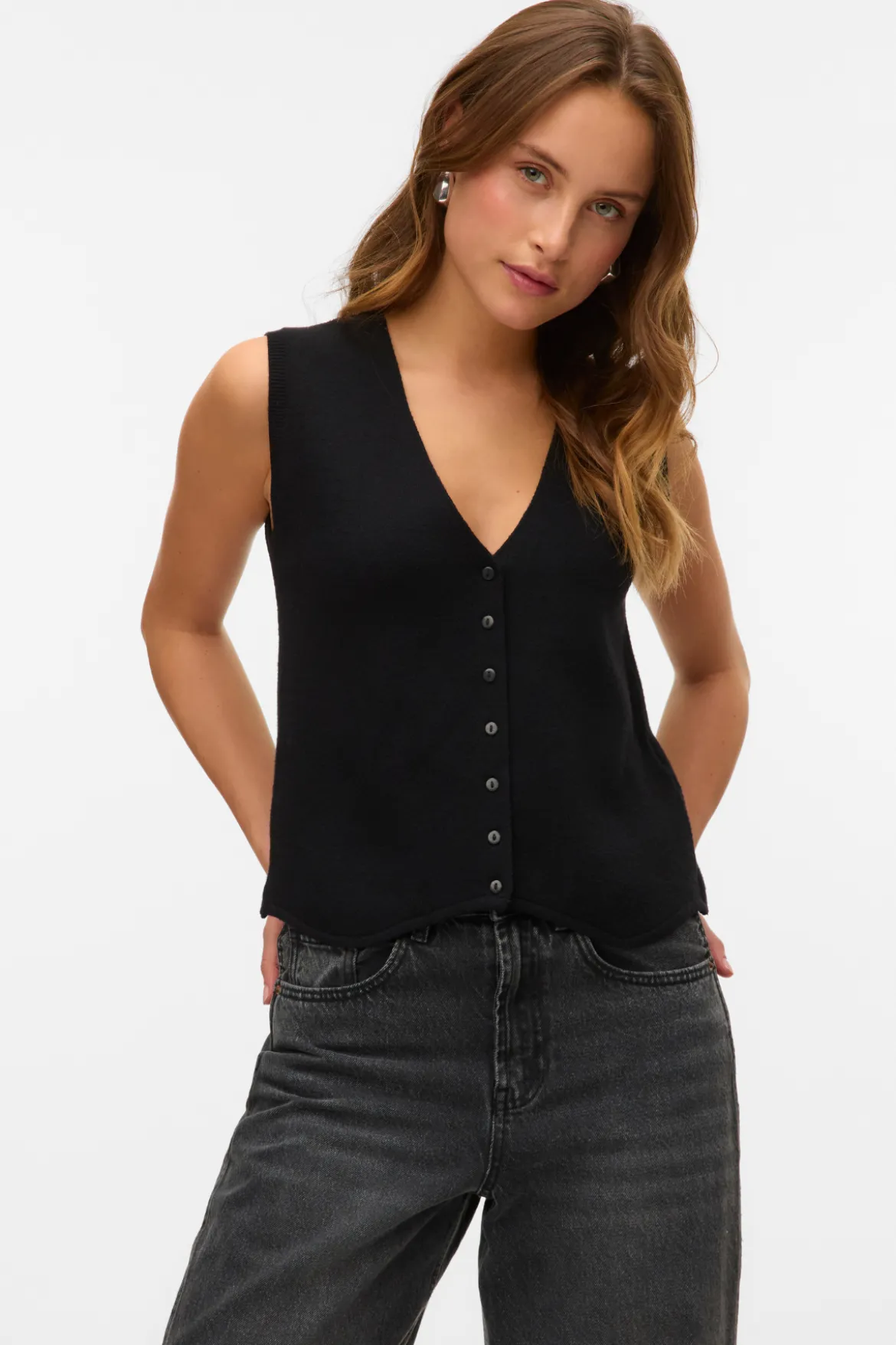 Gold V-Neck Vest - Sort