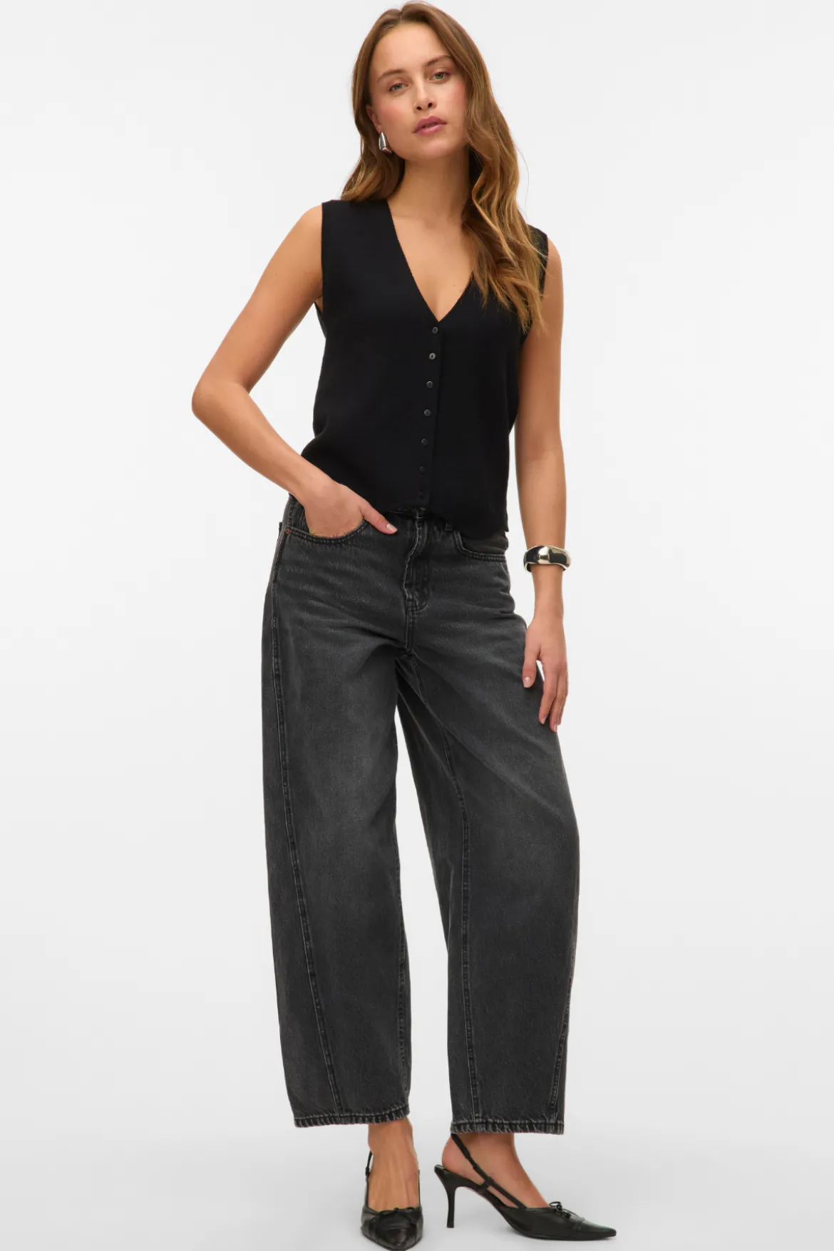 Gold V-Neck Vest - Sort