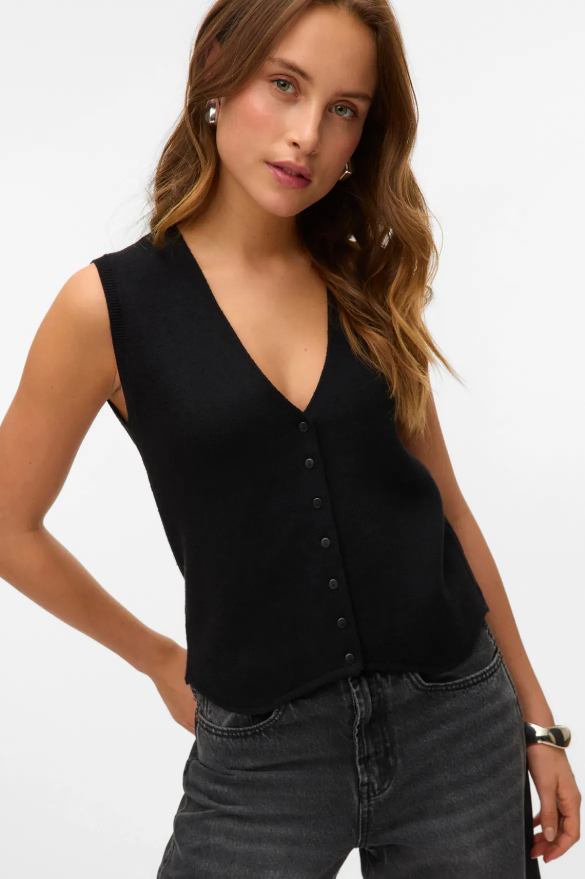 Gold V-Neck Vest - Sort
