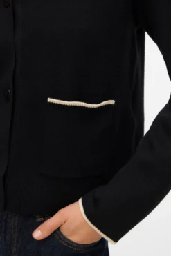 Guld V-hals Kontrast Cardigan - Sort m. Birch