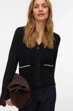 Guld V-hals Kontrast Cardigan - Sort m. Birch