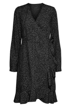 Henna Wrap Frill Kjole - Black/Snow White