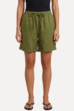 Hør Shorts - Olive