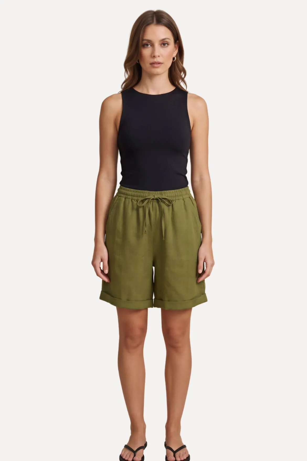 Hør Shorts - Olive