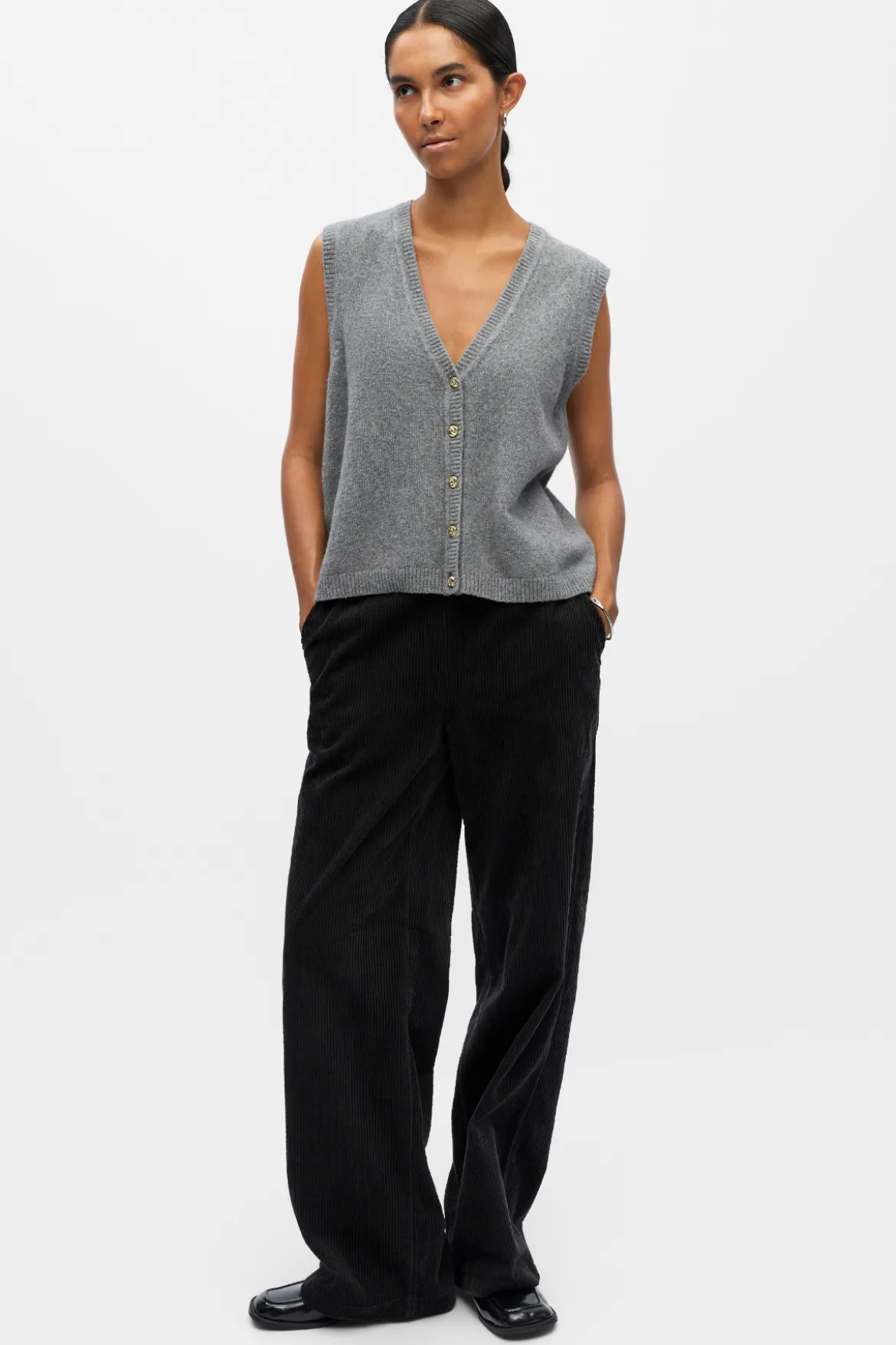 Ivona S/L Knit Vest - Medium Grey Melange