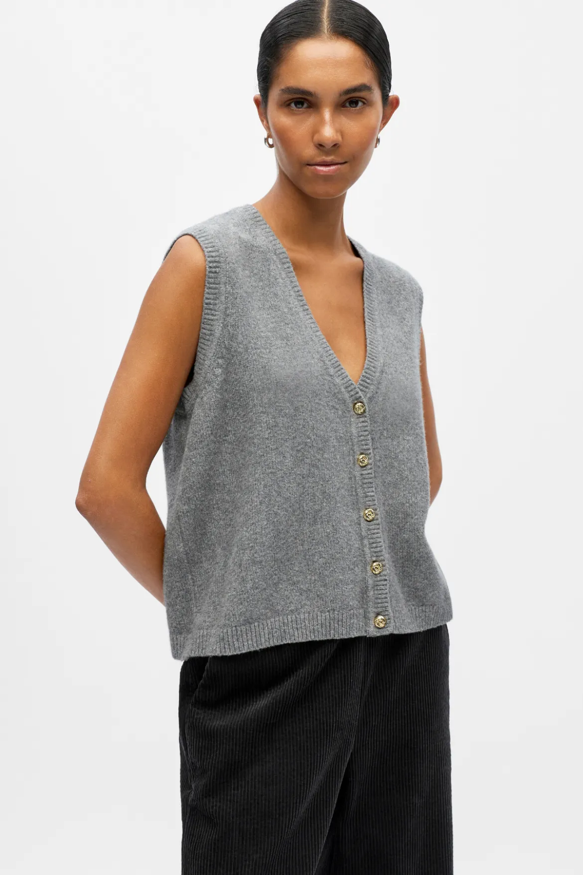 Ivona S/L Knit Vest - Medium Grey Melange