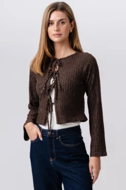 Ivy Tie Blouse Knit - Brun