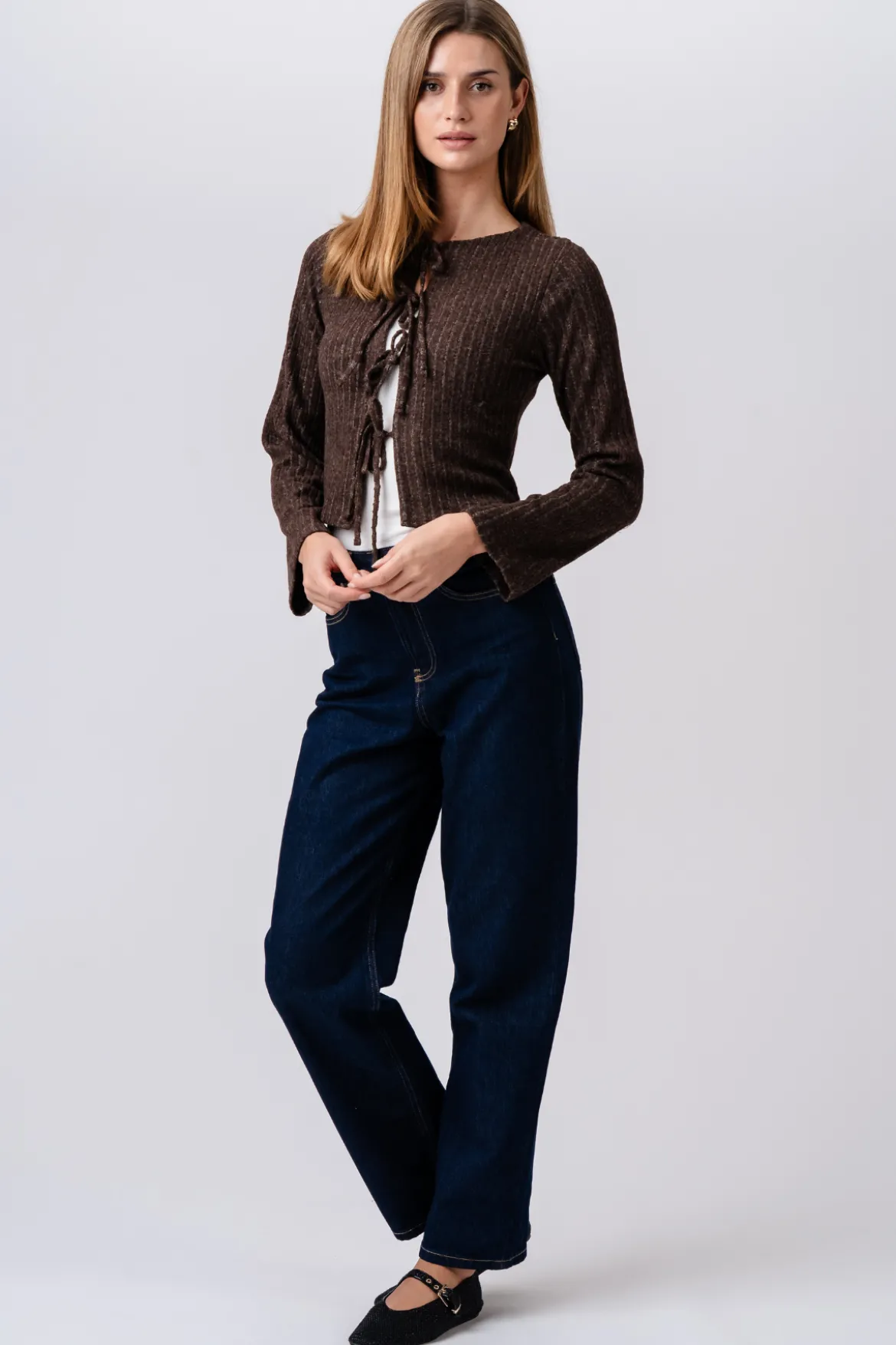 Ivy Tie Blouse Knit - Brun