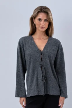 Ivy Tie Blouse Knit - Grå