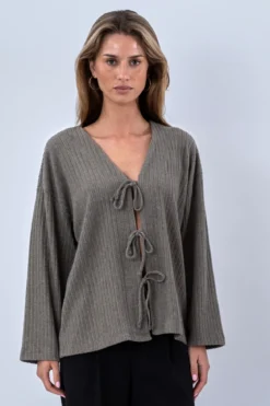 Ivy Tie Blouse Knit - Khaki