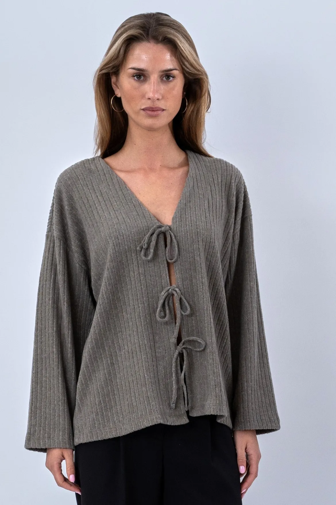 Ivy Tie Blouse Knit - Khaki