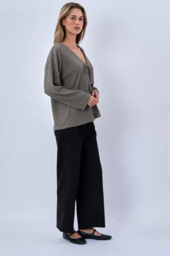 Ivy Tie Blouse Knit - Khaki
