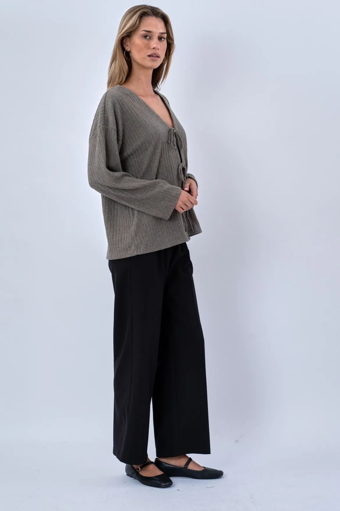 Ivy Tie Blouse Knit - Khaki
