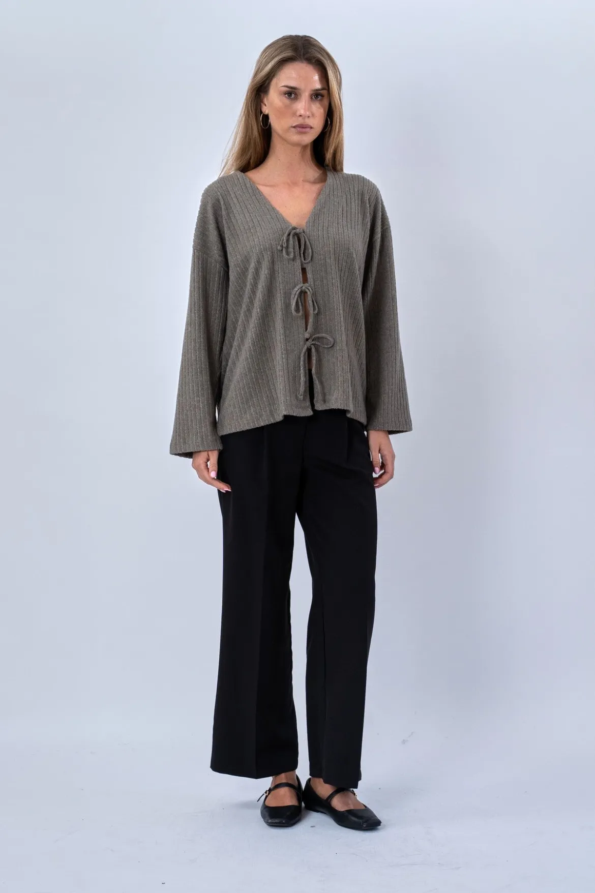 Ivy Tie Blouse Knit - Khaki