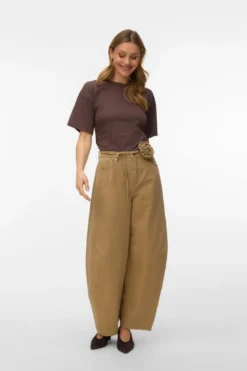 Kaitlin Wide Colored Barrel Jeans - Kelp